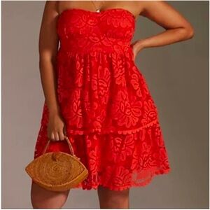 Anthropologie Maeve NWT Red Strapless Lace Tiered Mini Dress Size 3X